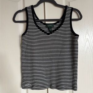 Lauren Ralph Lauren black and white striped ribbed knit contrast trim tank small
